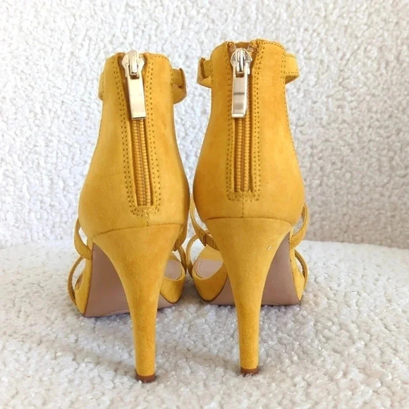 Kelly & Katie 3 Strap Dark Yellow Suede Heels - Picture 6 of 8